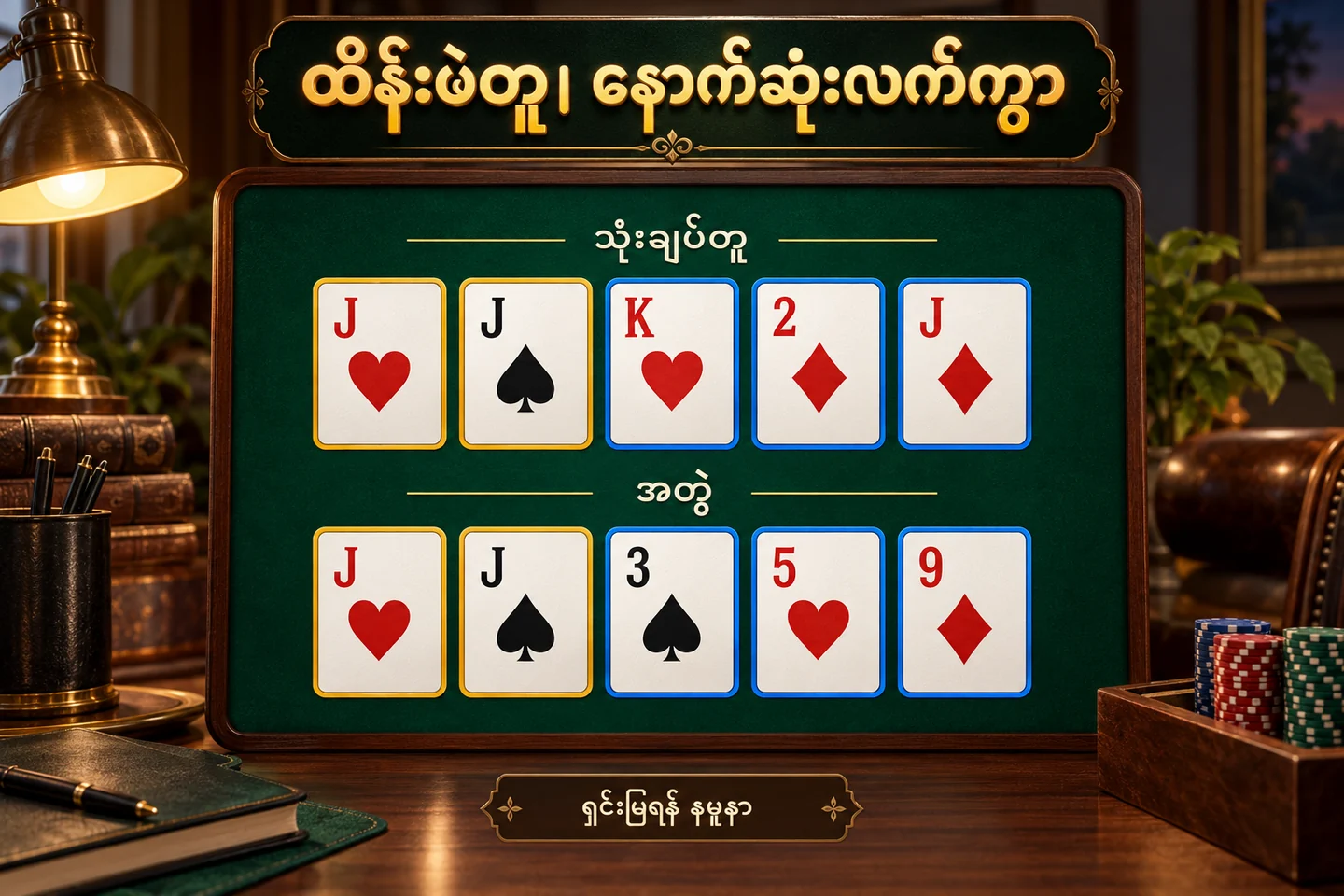 တူညီသော Hold နှစ်ချပ်မှ Draw မတူ၍ final hand ကွာသည့် နမူနာ